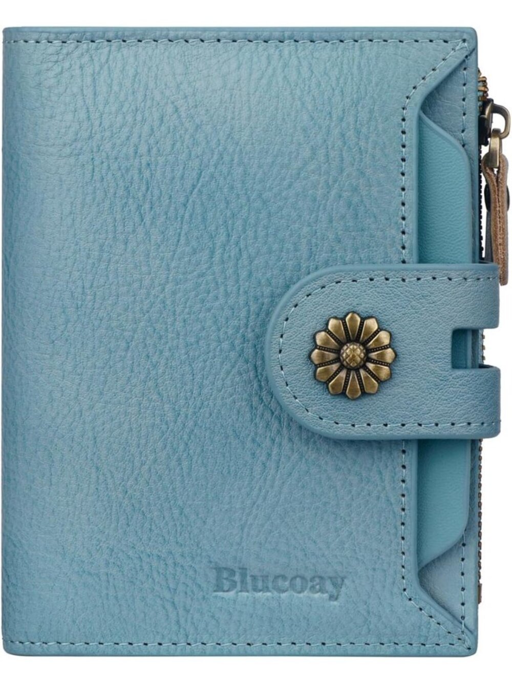 Stylish RFID Blocking Leather Wallet for Women with Coin Pocket - Lake Blue